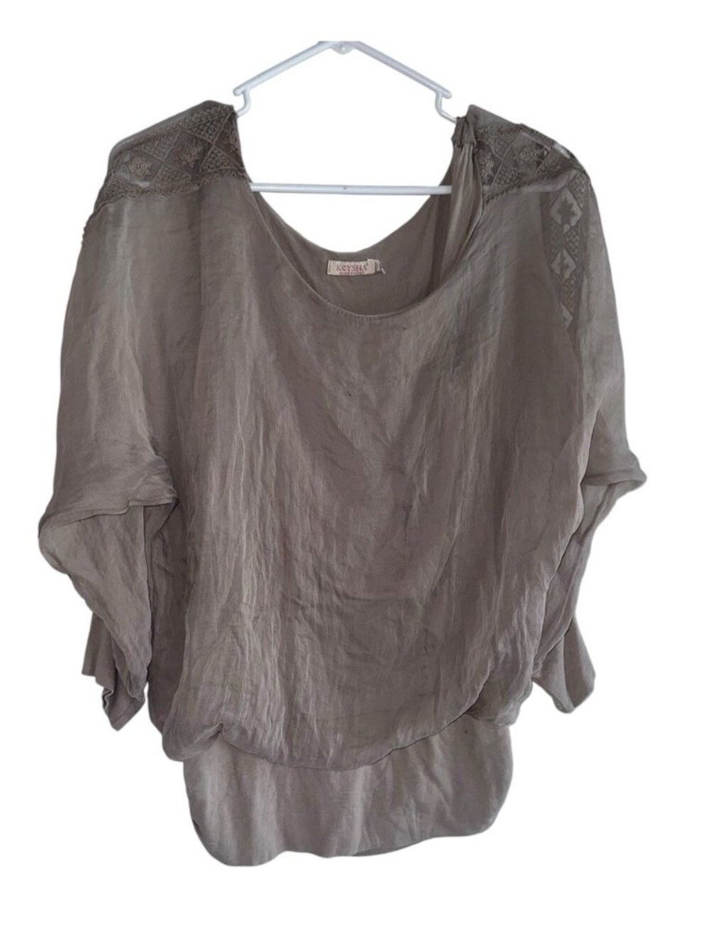 Keysha Made In Italy Top Womens L Gray Silk Boho Fairy Festival Ethereal